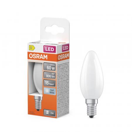 Osram E14 LED Kerzenlampe CLASSIC matt 5,5W wie 60W 4000K neutralweißes Licht
